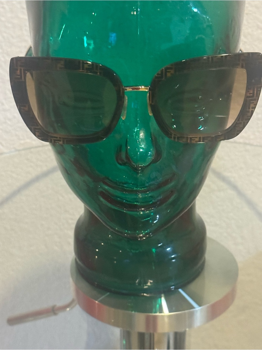 Fendi Brown Patterned Square Sunglasses with Gold Bridge